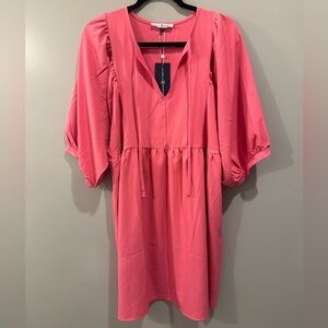 NWT Michelle McDowell Puff Sleeve Tie Feature Dress Pink Size L